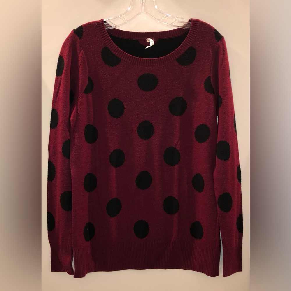 Willow & Clay Burgundy and Black Polka Dot Sweater